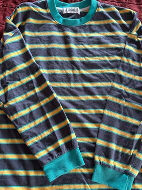 Cider 90’s Retro Oversized Teal, Mustard & Charcoal Striped Crewneck